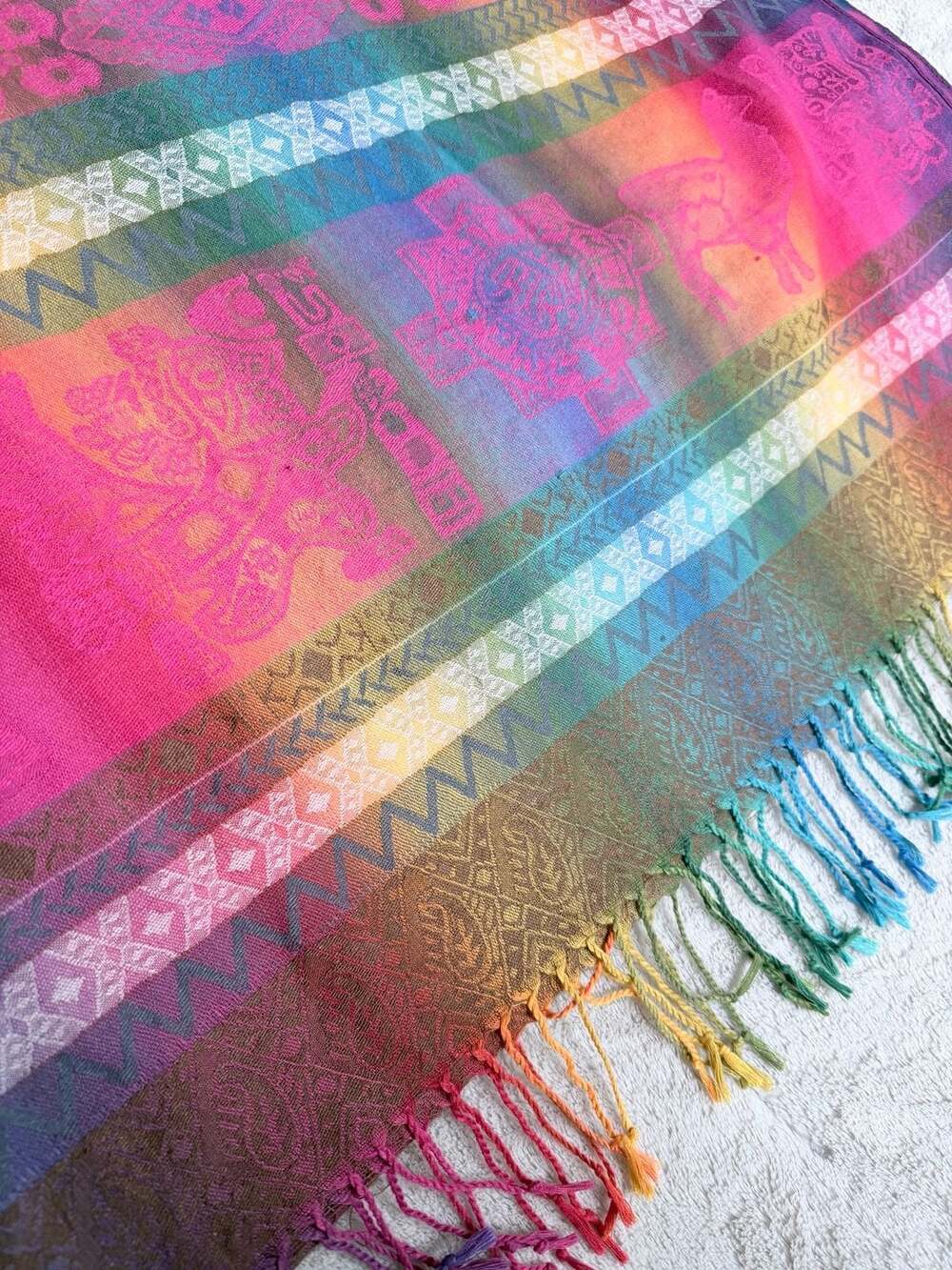 Pashmina Rainbow Aztec Print Woven Scarf 64x28